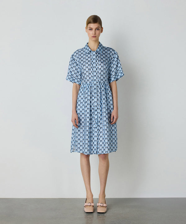 Machka Patterned Silk Dress Blue