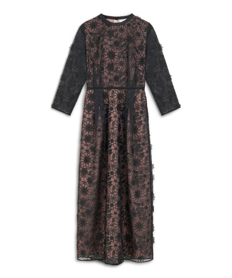 Machka Overlay Floral Embroidered Dress Black