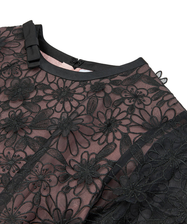 Machka Overlay Floral Embroidered Dress Black