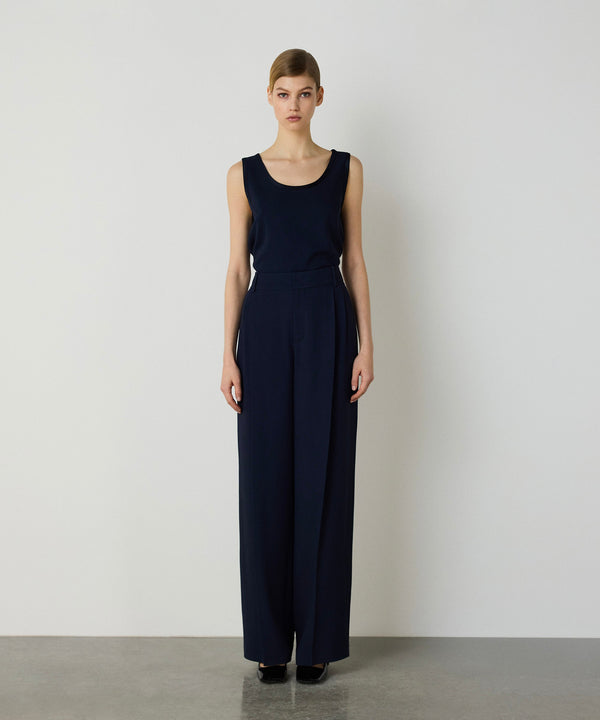 Machka Double Darted Wide Cut Trousers Navy