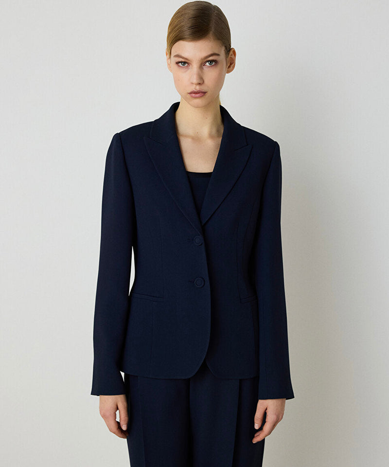 Machka Crepe Blazer With Padded Shoulder Straps Navy