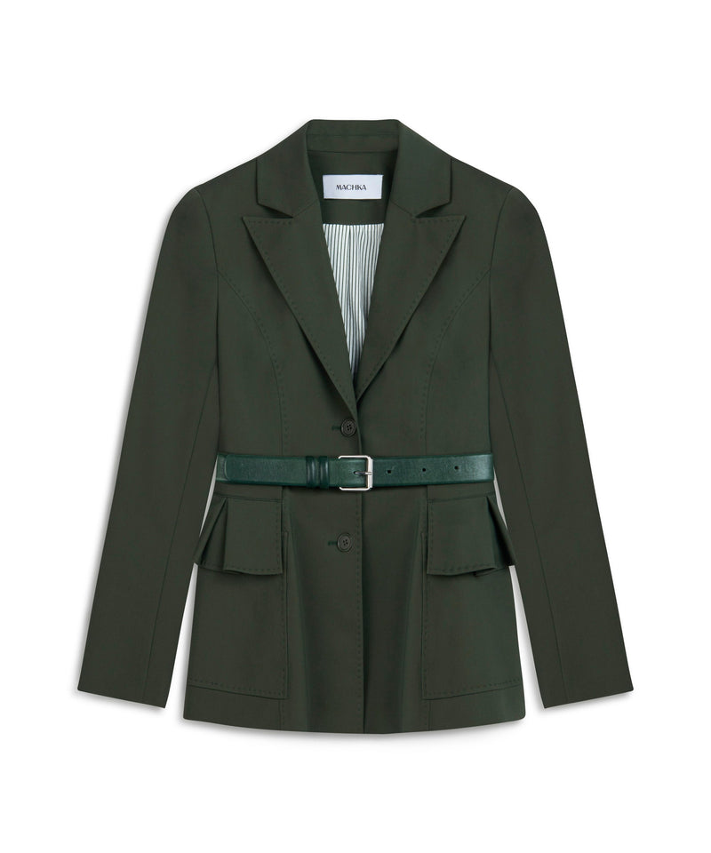 Machka Belted Mono Collar Blazer Green