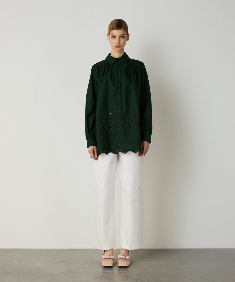 Machka Embroidered Oversize Blouse Green