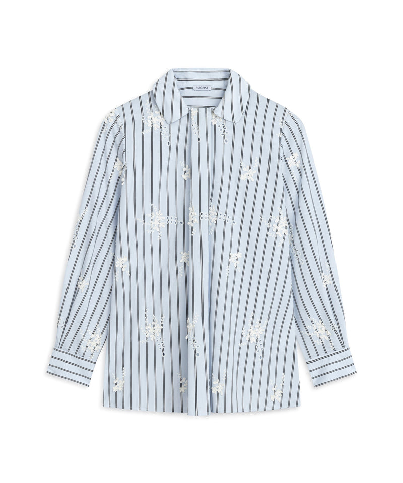 Machka Embroidered Stripe Pattern Blouse Blue