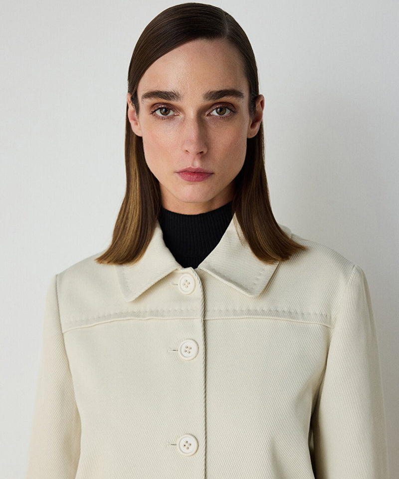 Machka Gabardine Overcoat With Wide Pockets Off White