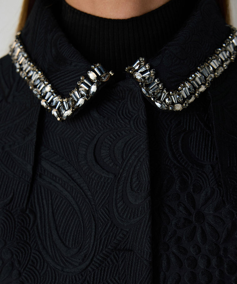 Machka Embroidered Shirt Collar Coat Black