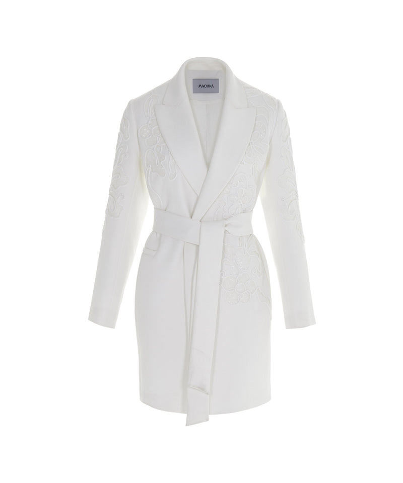 Machka Sequin-Embroidered Belted Coat White