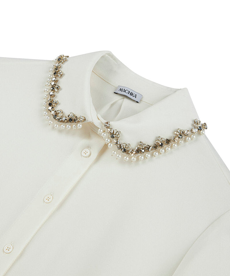 Machka Embroidered Silk Shirt Off White