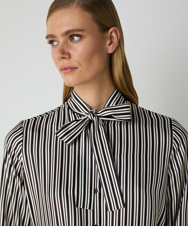 Machka Striped Pattern Silk Shirt Brown