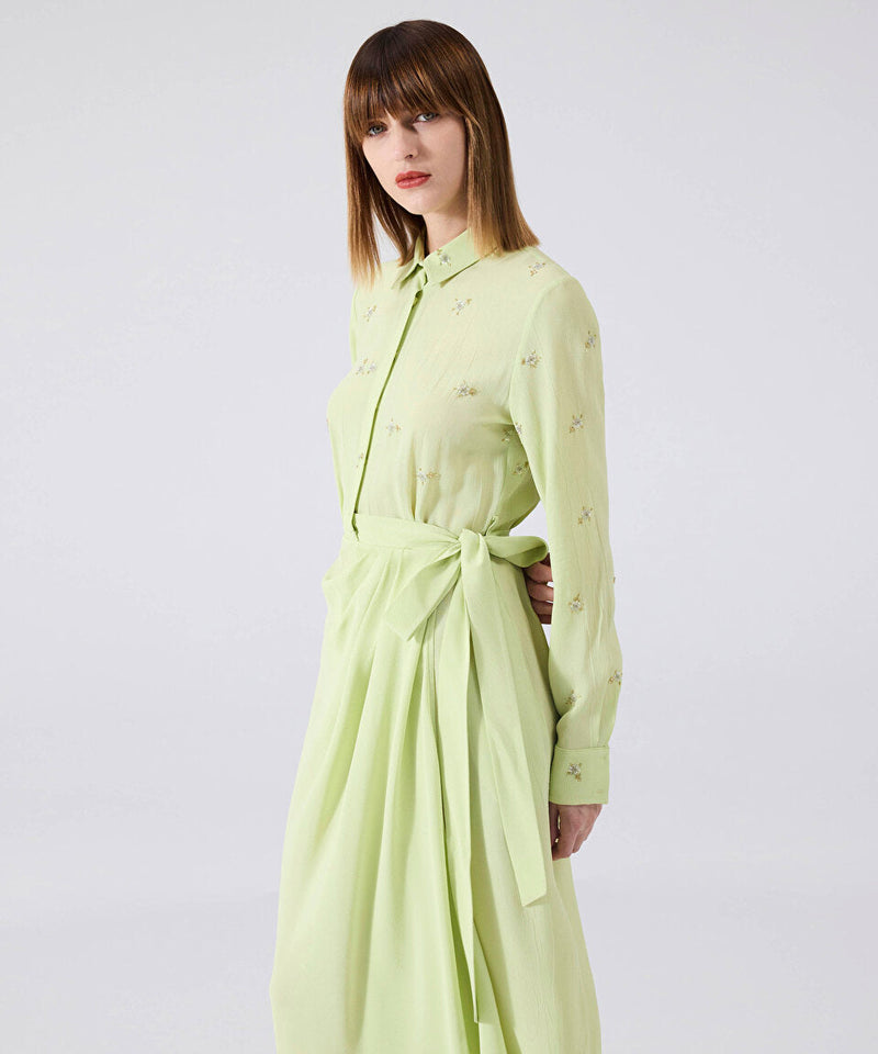 Machka Embroidered Belted Dress Light Green