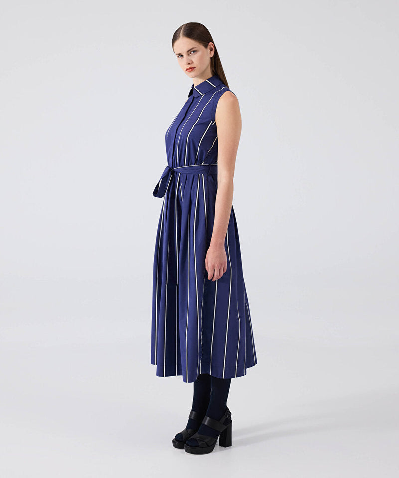 Machka Striped Poplin Dress Navy Blue