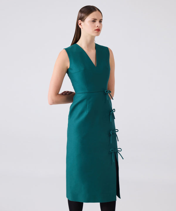 Machka V-Neck Bow Detailed Dress Dark Green