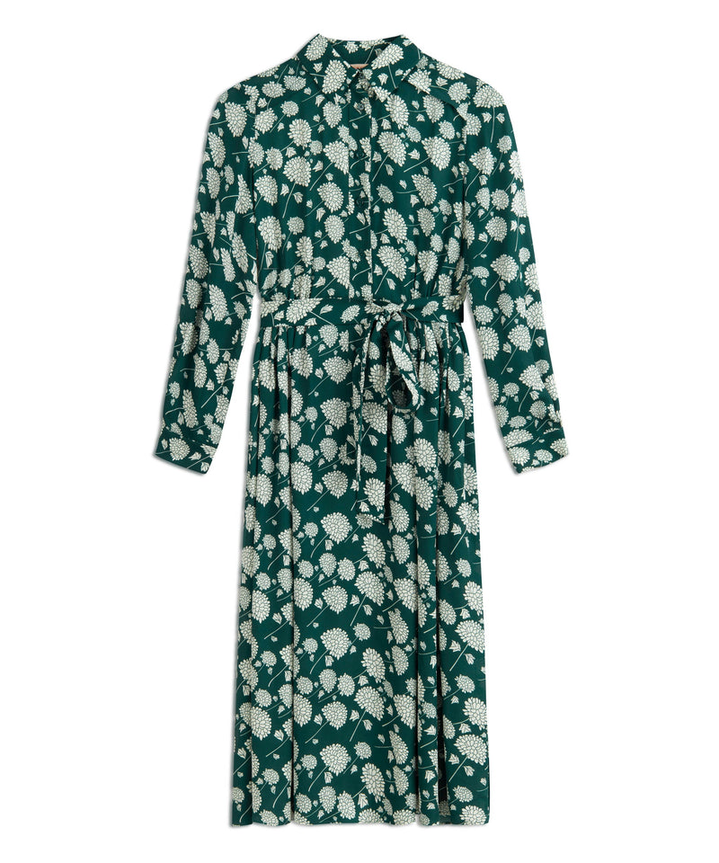 Machka Patterned Shirt Collar Dress Dark Green