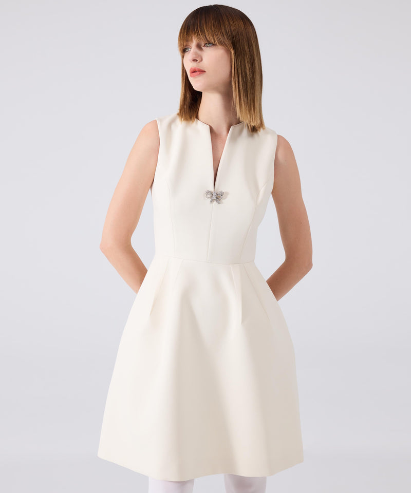 Machka Waist-Accented Crepe Dress
 Ecru