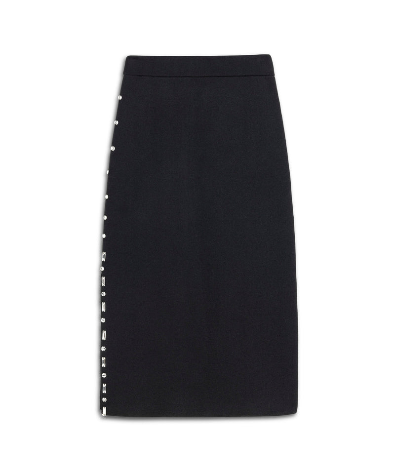 Machka Crystal Stone Embroidered Skirt Black