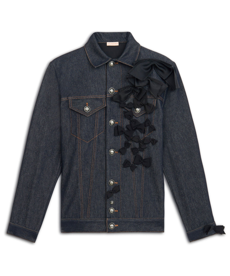 Machka Denim Jacket With Bow Embroidery Navy