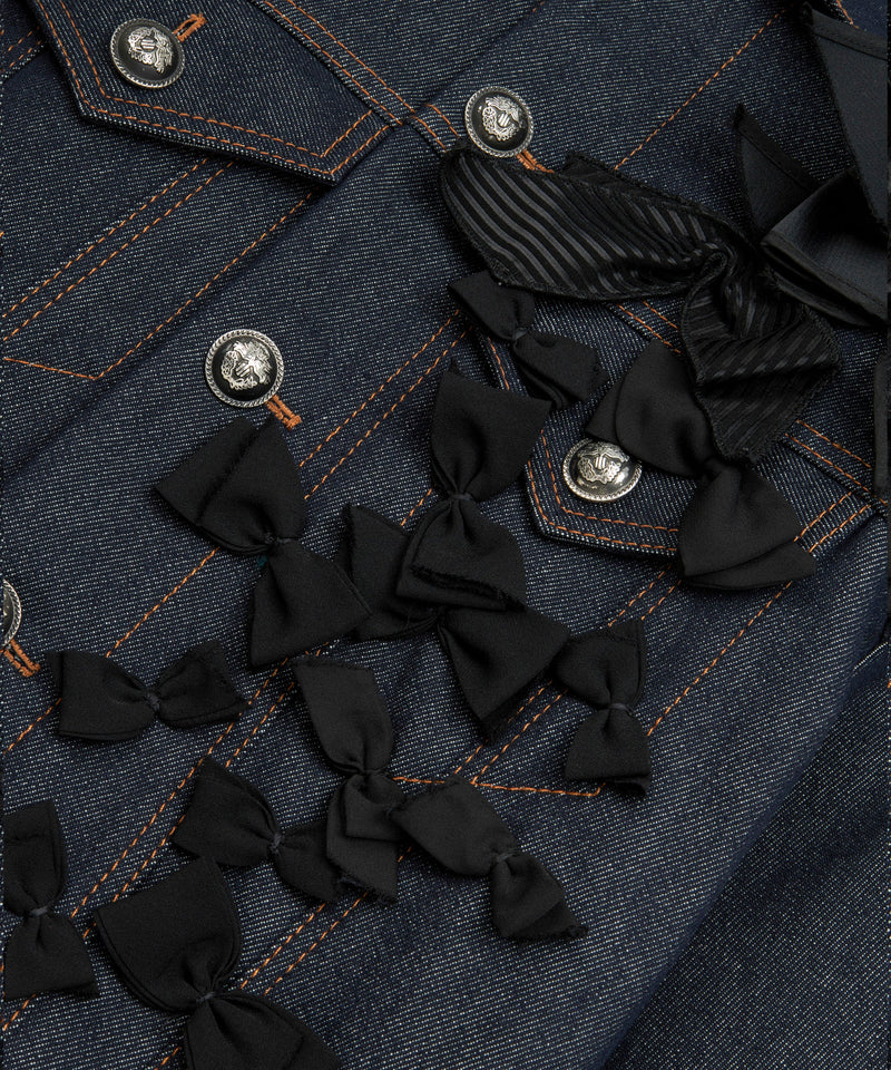 Machka Denim Jacket With Bow Embroidery Navy