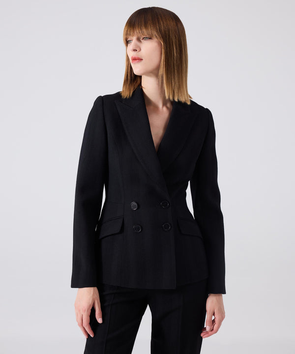 Machka Striped Textured Wool Blazer Black