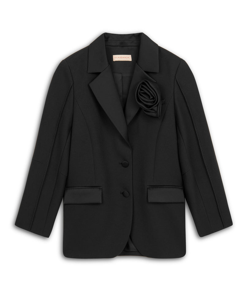 Machka Blazer With Flower Brooch Accessory Black