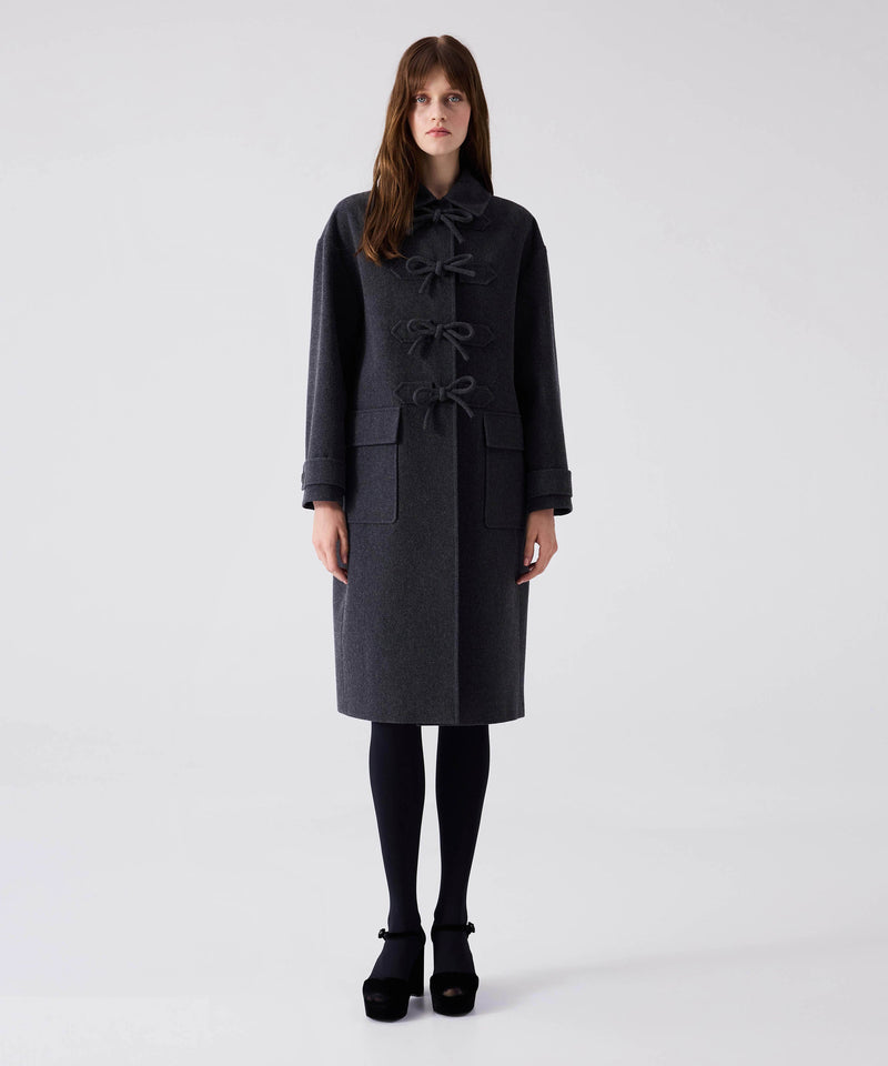 Machka Bow Shirt Collar Coat Anthracite