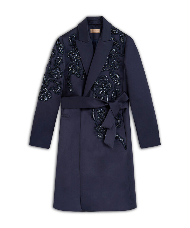 Machka Sequin Embroidered Topcoat Navy