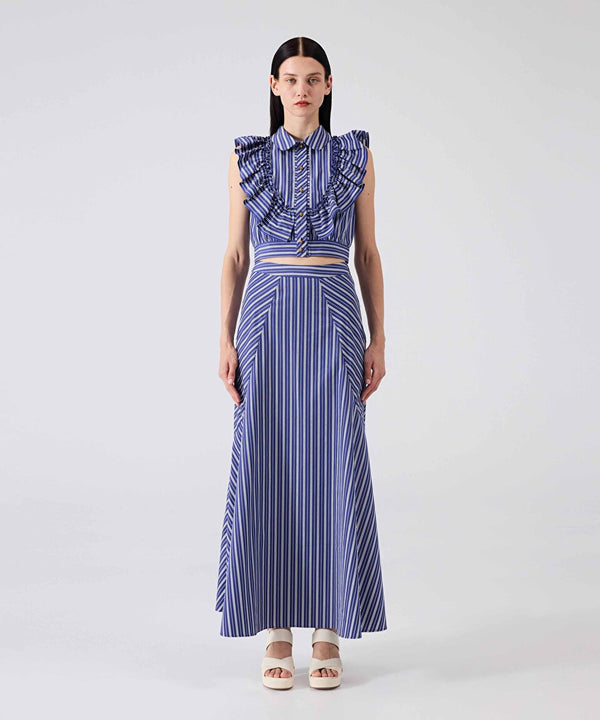 Machka Striped Pattern Maxi Skirt
 Navy Blue