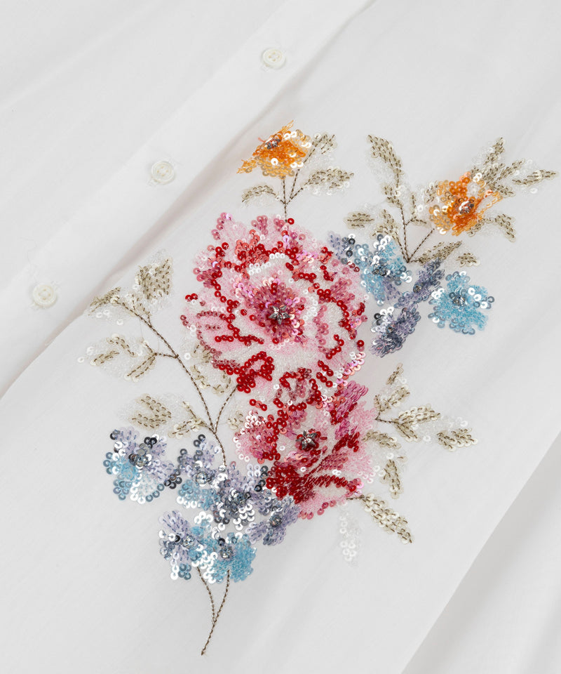 Machka Poplin Shirt With Floral Embroidery White