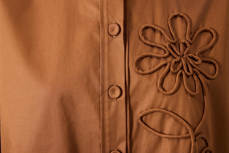 Machka Flower Applique Shirt Jacket Bronze