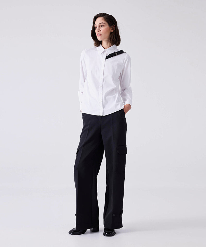 Machka Contrast Ribbon Shirt White