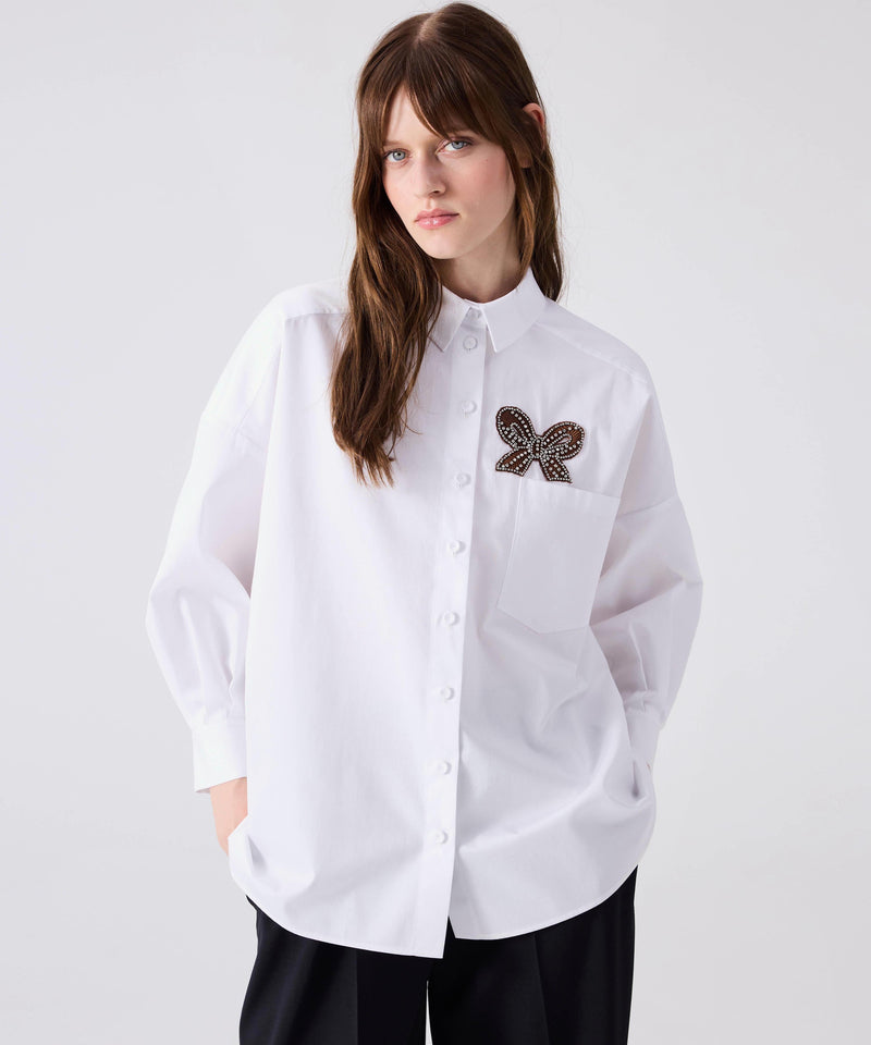 Machka Poplin Shirt With Bow Embroidery White