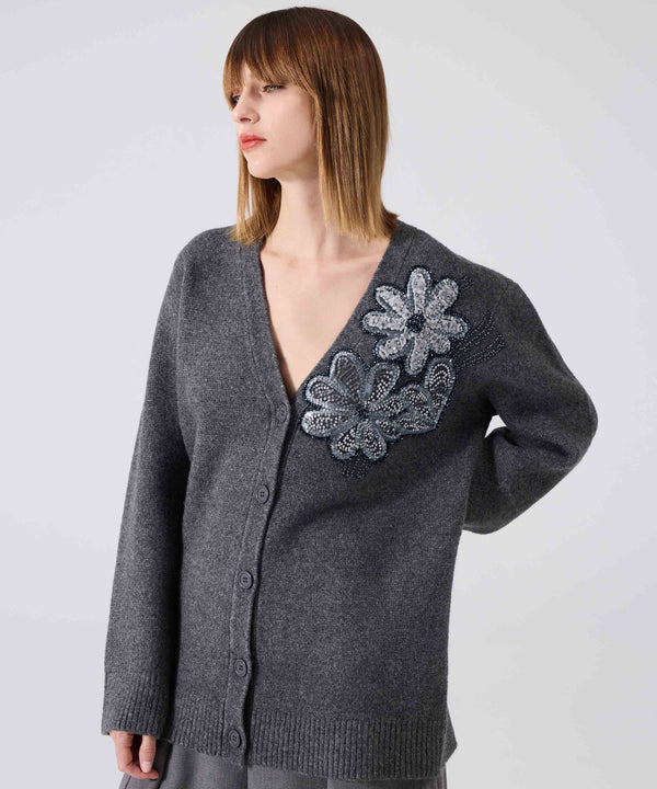 Machka Cardigan With Floral Module Embroidery Anthracite