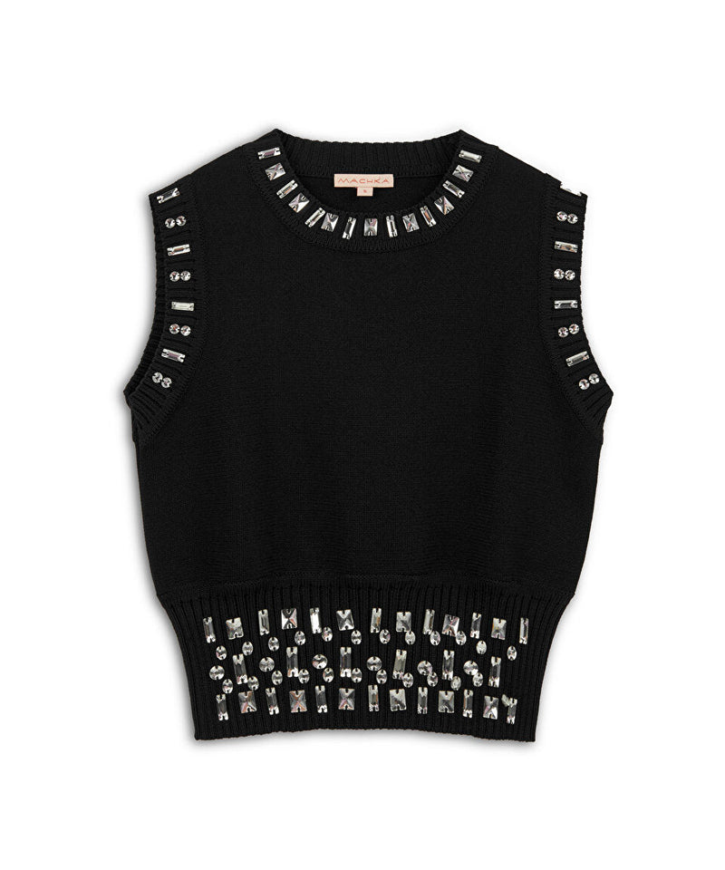 Machka Crystal Stone Embroidered Knitwear Black