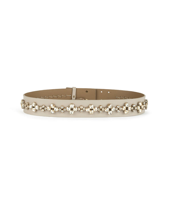 Machka Crystal Stone Leather Belt Beige