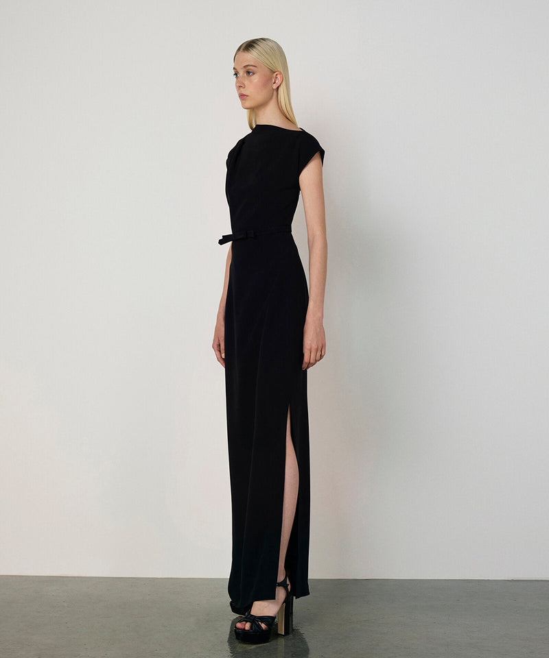 Machka Belted Crepe Dress Black