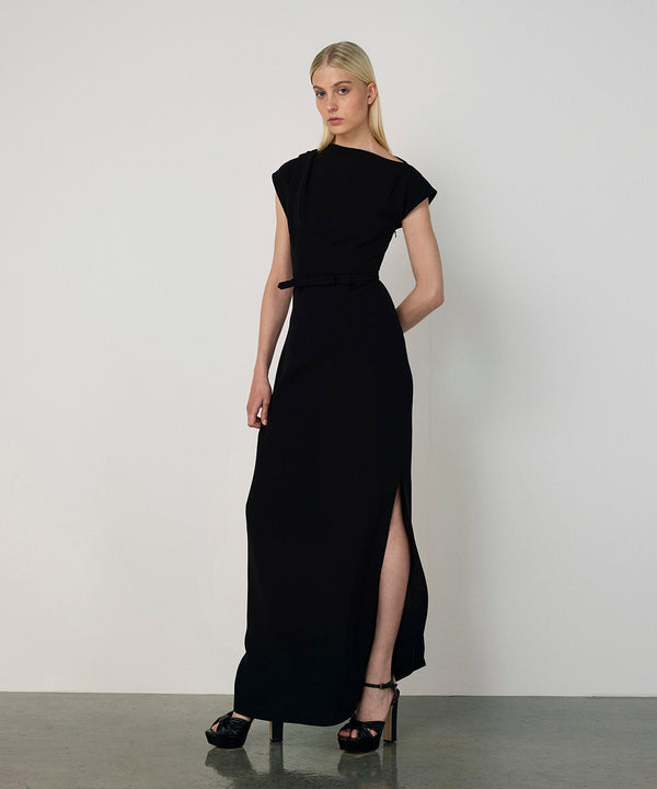 Machka Belted Crepe Dress Black