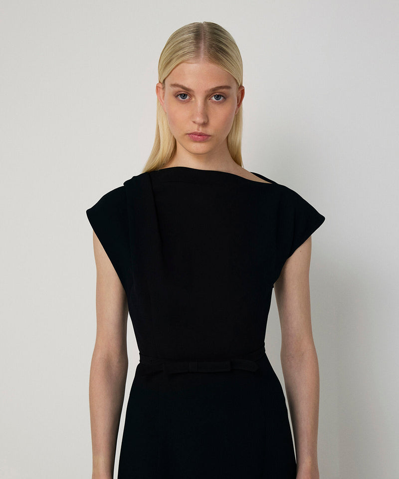 Machka Belted Crepe Dress Black