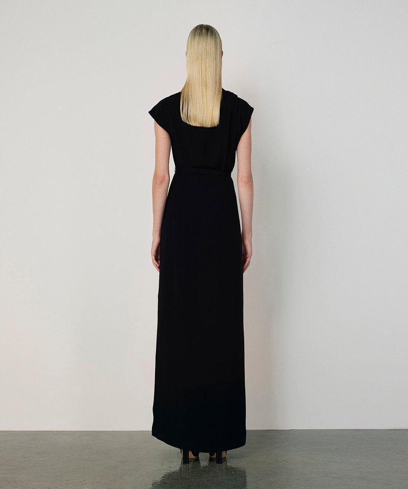 Machka Belted Crepe Dress Black