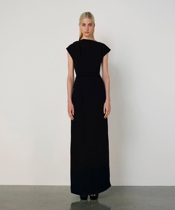 Machka Belted Crepe Dress Black