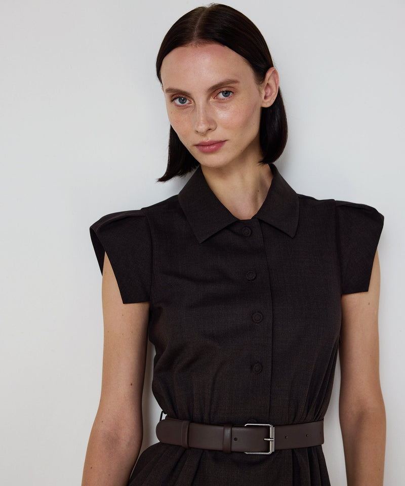 Machka Wool Shirt-Collar Dress Dark Brown
