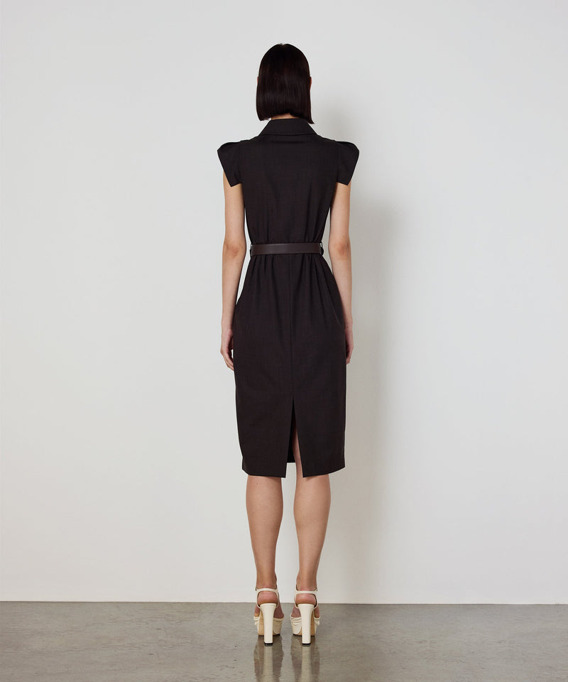 Machka Wool Shirt-Collar Dress Dark Brown