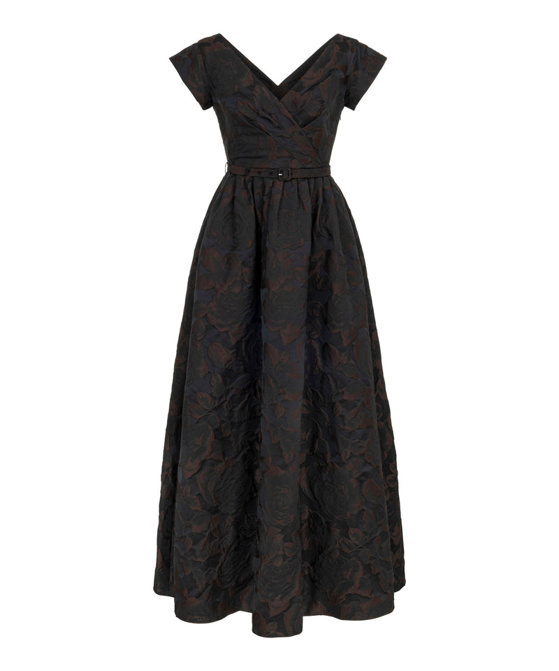 Machka Brocade Dress With Belt Black