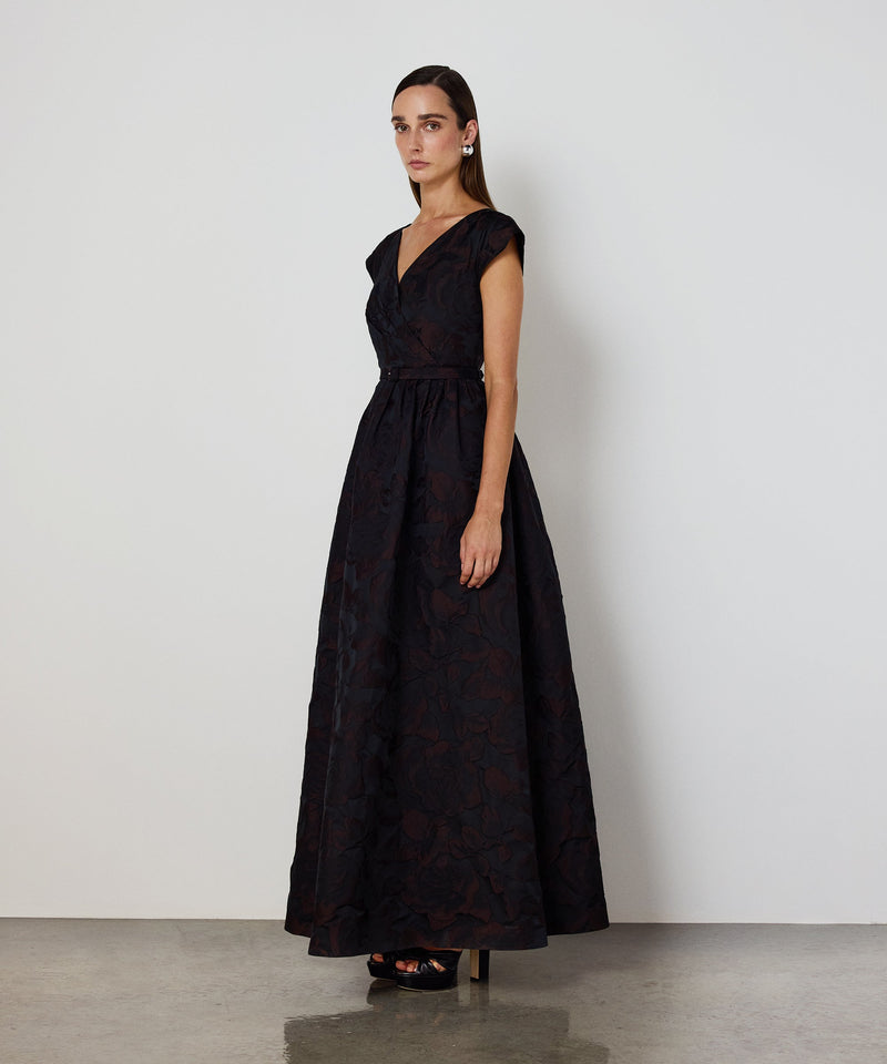 Machka Brocade Dress With Belt Black