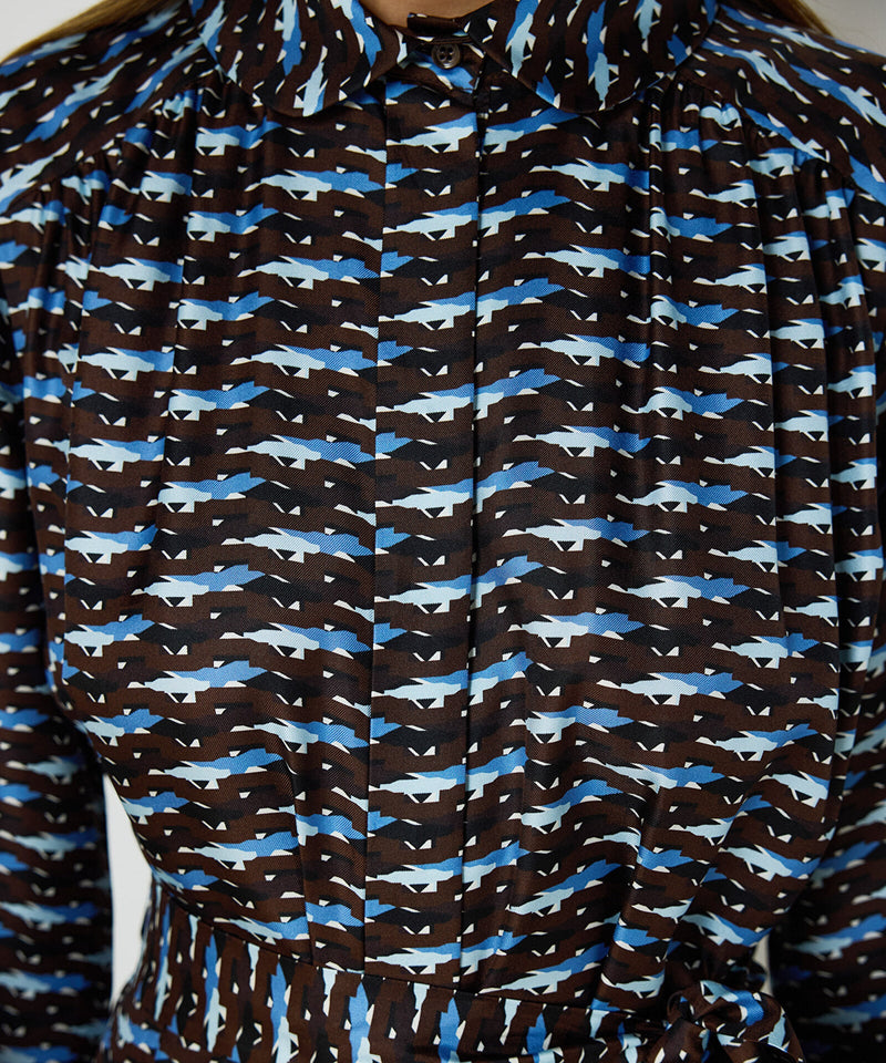 Machka Patterned Silk Dress Brown