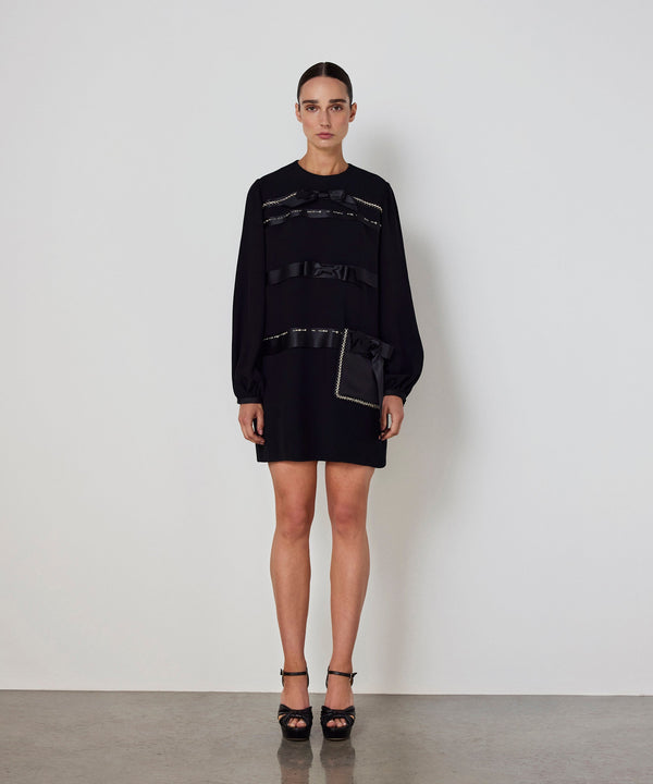 Machka Bow-Appliquéd And Strass-Striped Dress Black