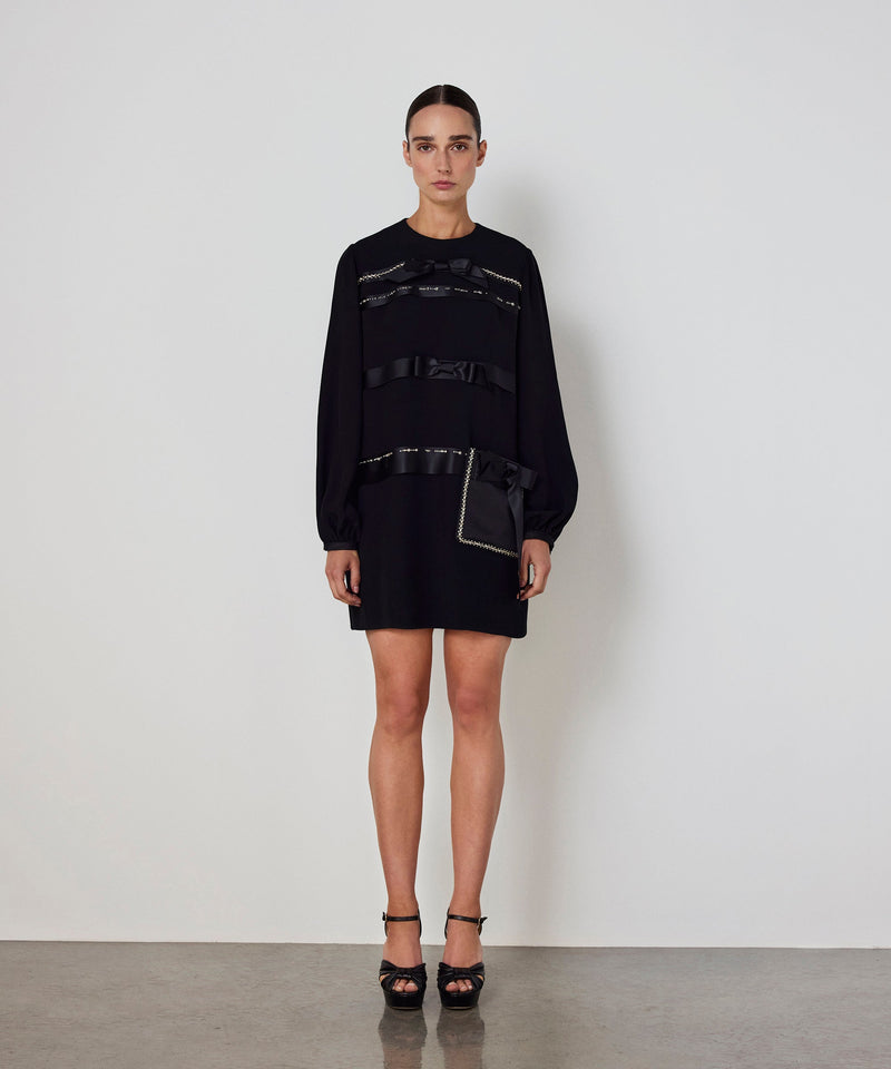 Machka Bow-Appliquéd And Strass-Striped Dress Black