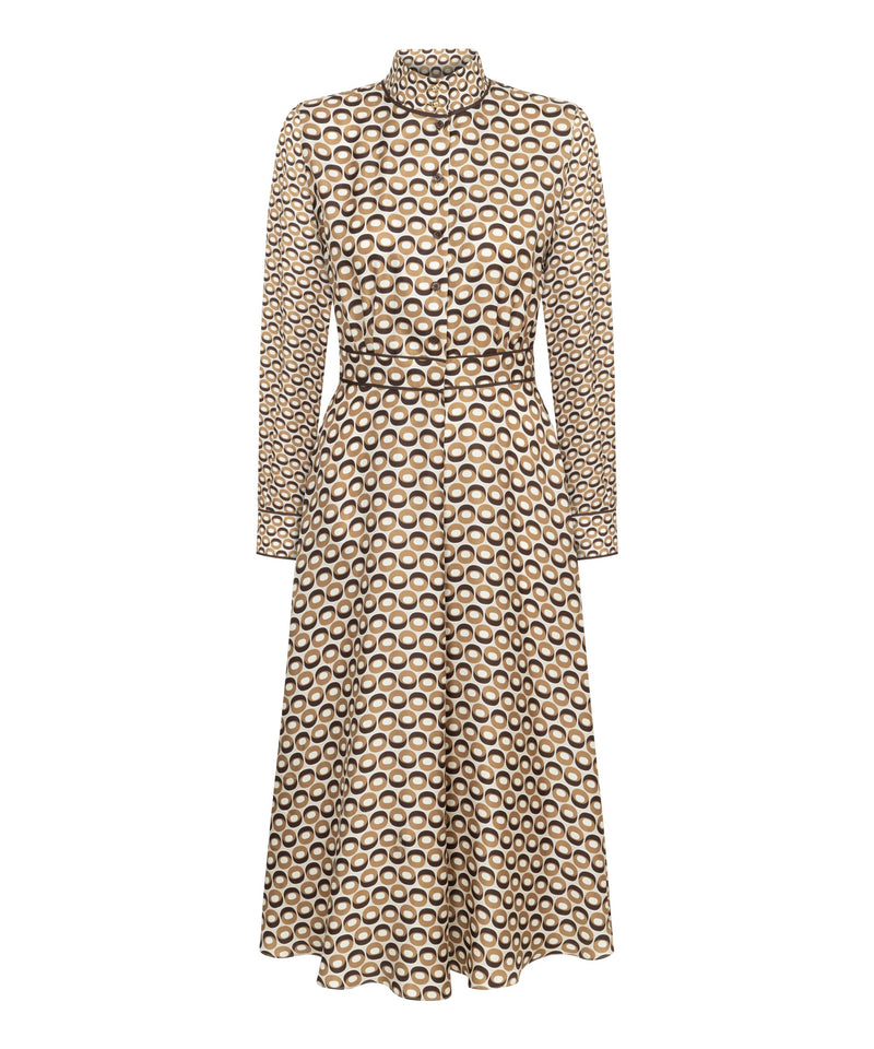Machka Patterned High-Neck Silk Dress Cinnamon