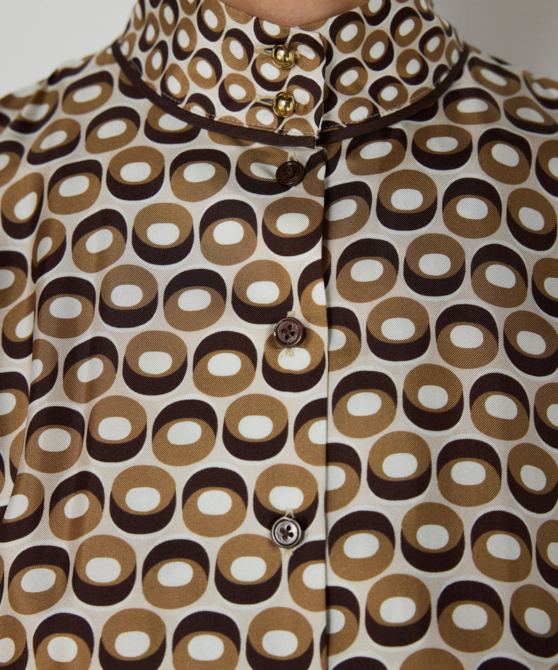 Machka Patterned High-Neck Silk Dress Cinnamon