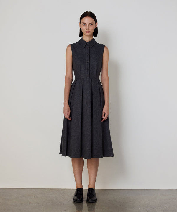 Machka Pleated Flannel Dress Grey Melange