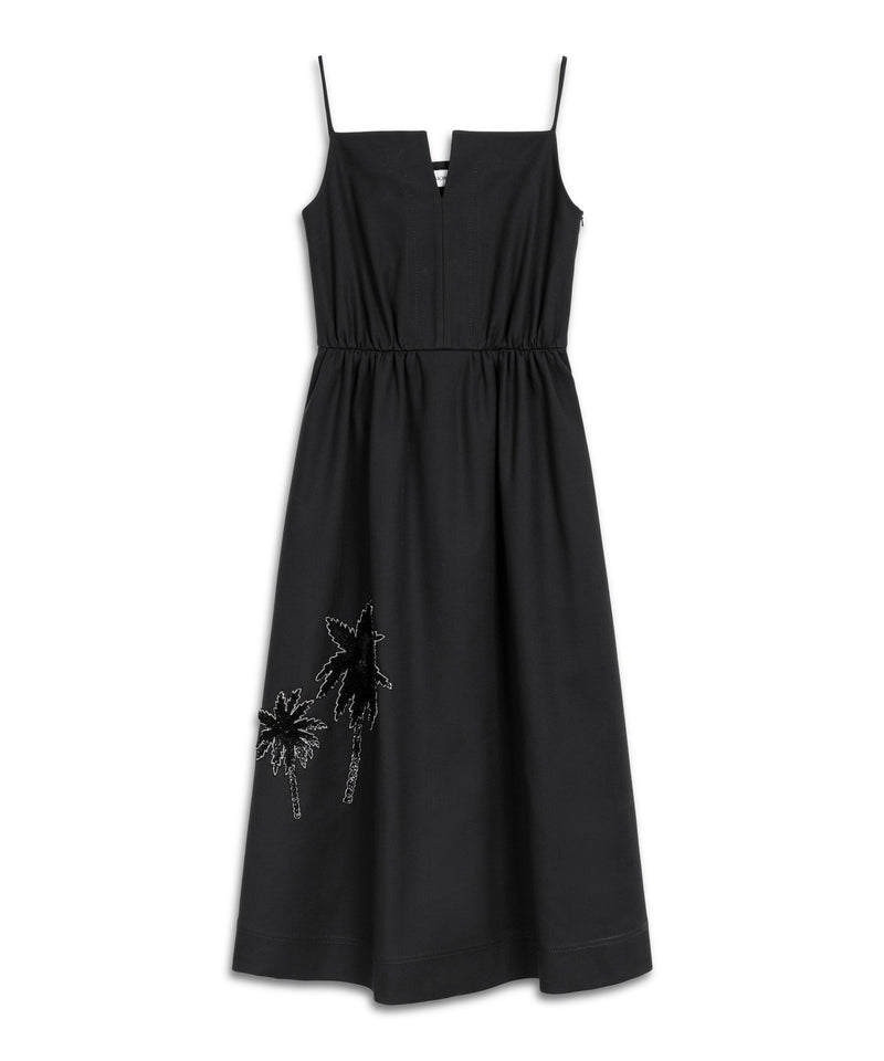 Machka Palm Embroidered Midi Dress Black
