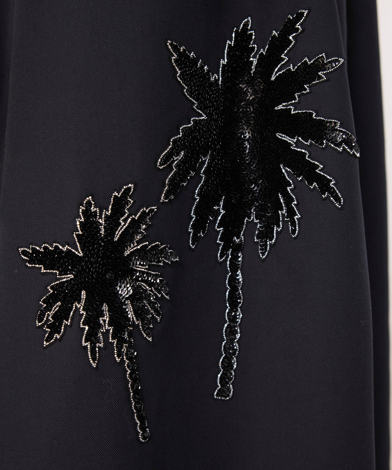 Machka Palm Embroidered Midi Dress Black